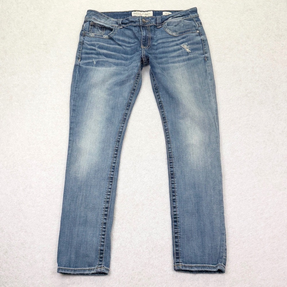 Y2K BKE Culture Jeans Mens 33R Blue Distressed Straight Leg Denim Big Stitch